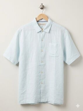 EUC 100% linenTommy Bahama Light Blue Short-Sleeve Button-Down Shirt